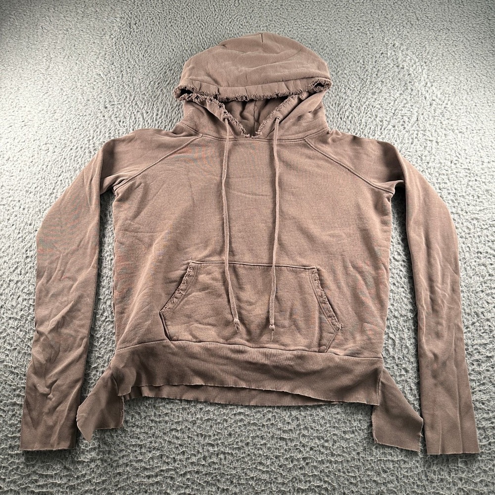 Frank & Eileen Tee Lab Hoodie Womens S Taupe Distressed Raw Edge Pullover Frayed
